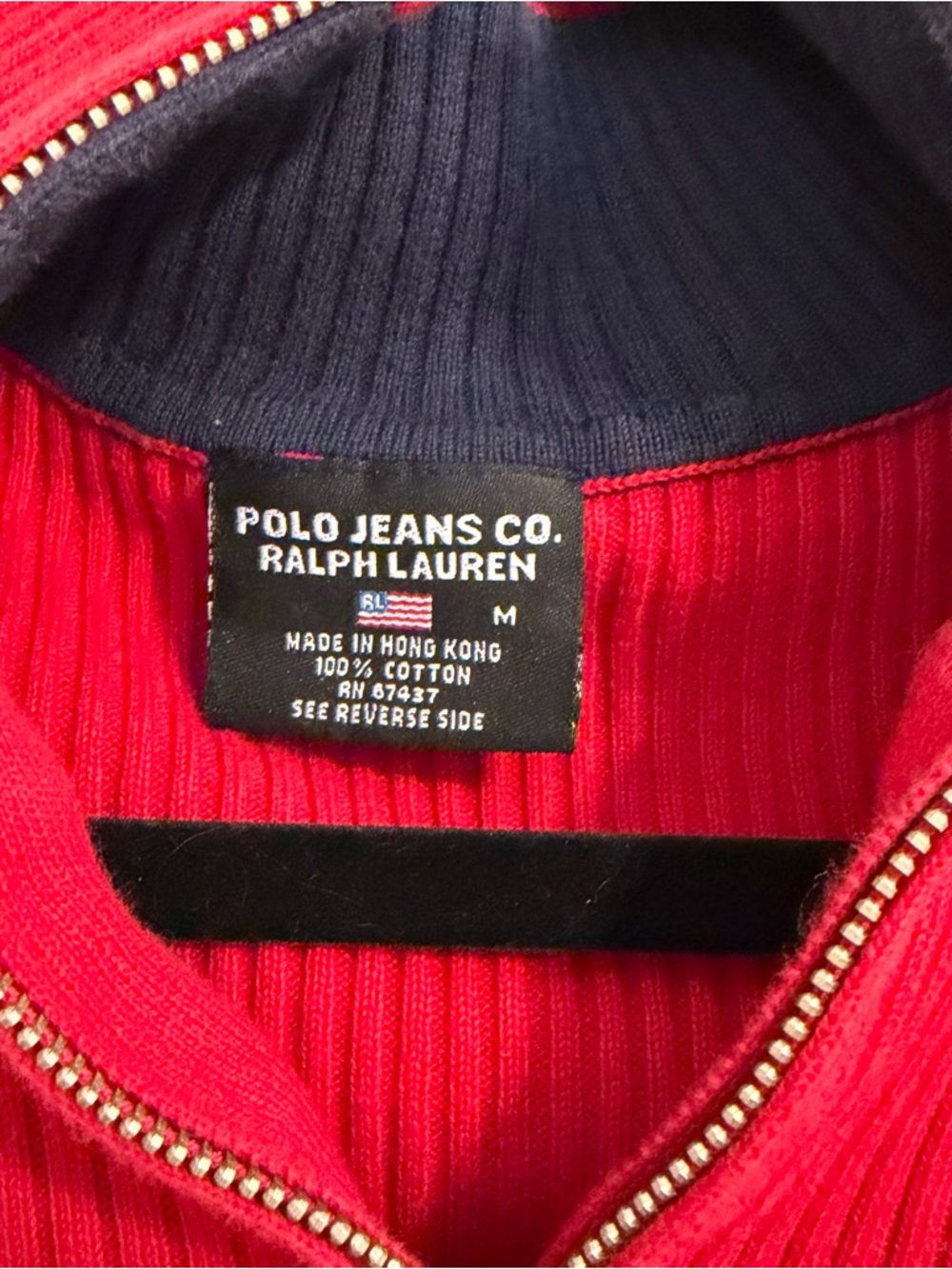 Vintage Ralph Lauren Polo Red Ribbed Quarter-Zip Sweater Top Sz M - Picture 2 of 7